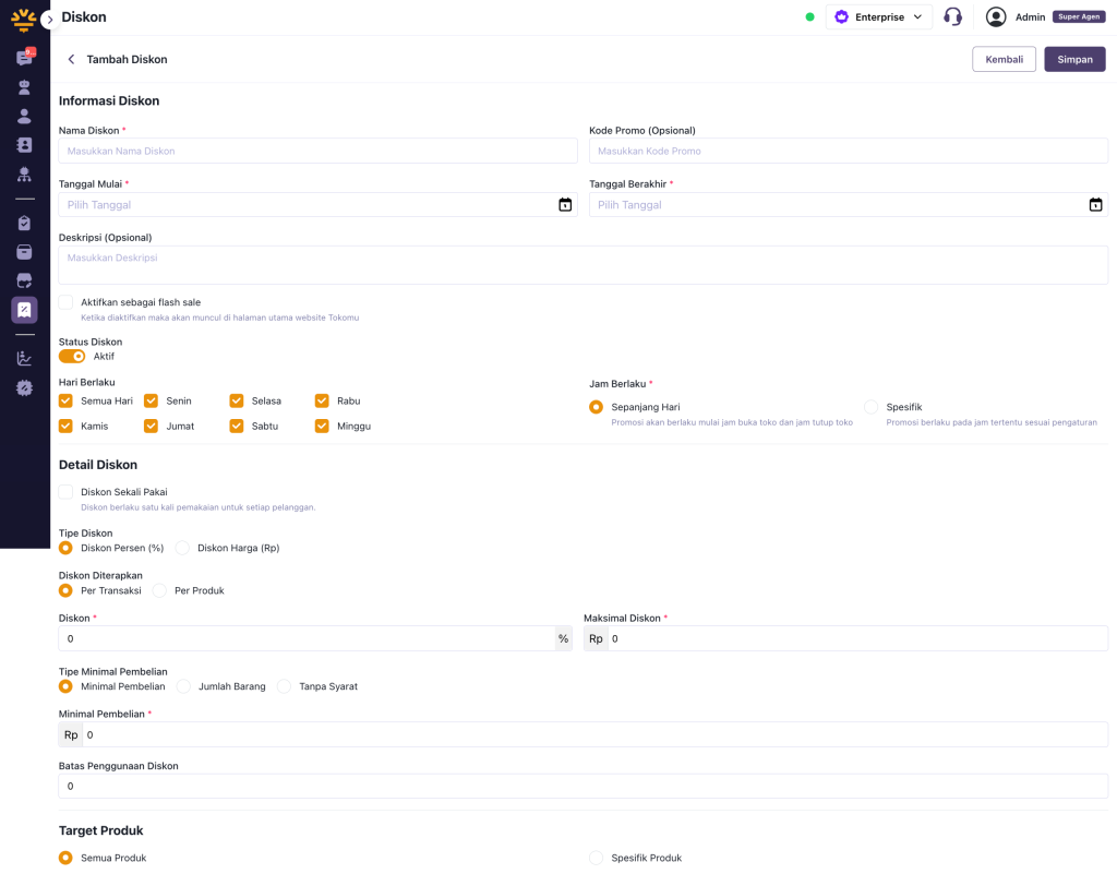 cara atur diskon di web 